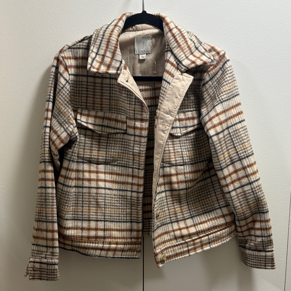 Joie Plaid Utility Jacket - Cream and Brown